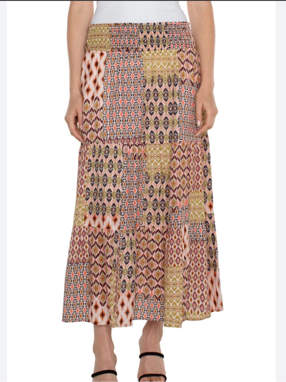 UNBRANDED 100% COTTON MAXI FULL SKIRT PATCHWORK BOHO SMOCKED WAIST SZ MED